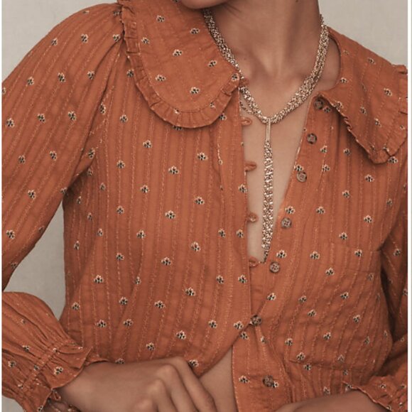 Pilcro Mustard Blouse with Subtle Embroidery - Picture 4 of 7